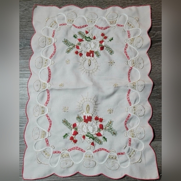 Vintage Other - Vintage Embroidered Christmas table mat placemat tray mat candle and Holly